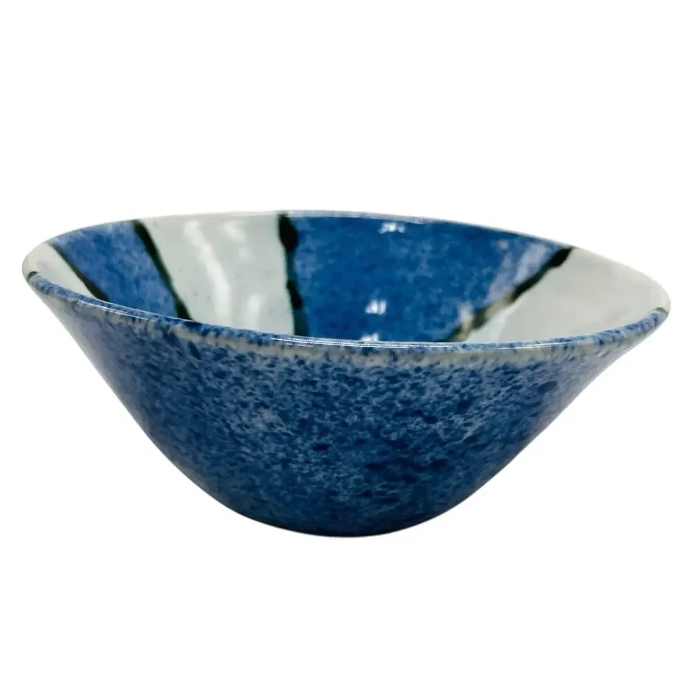 VTG Studio Art‎ Pottery Bowl Grey Blue Speckled Geometric Abstract 7.5” Serving